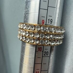 Vintage costume jewelry Elegant Gold rhinestone 3 row eternity‎ band Ring size 9